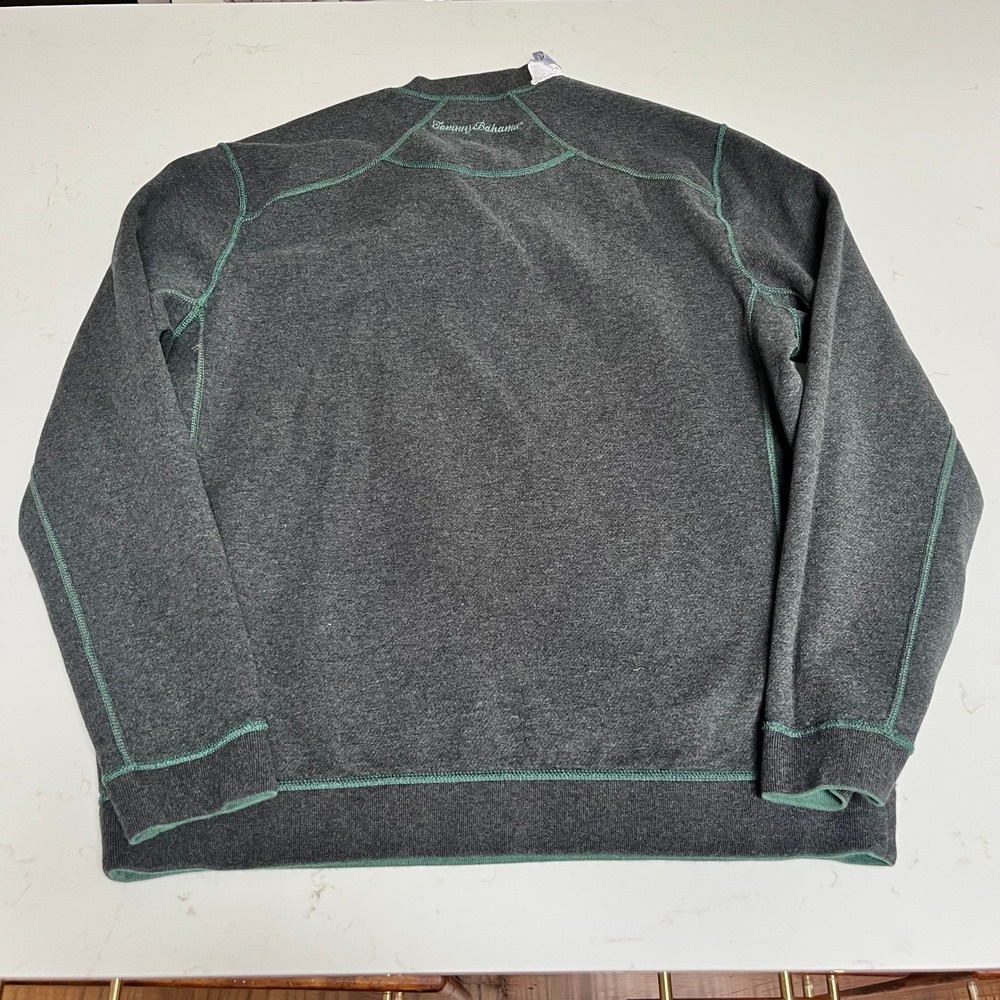 Tommy Bahama Mens Reversible Sweatshirt Green Charcoal Grey Cotton Pullover L - Picture 9 of 16